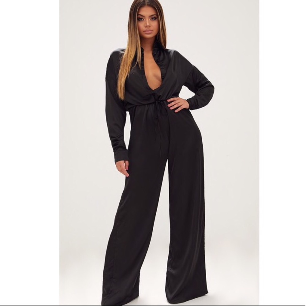 Oversized Black Satin Jumpsuit